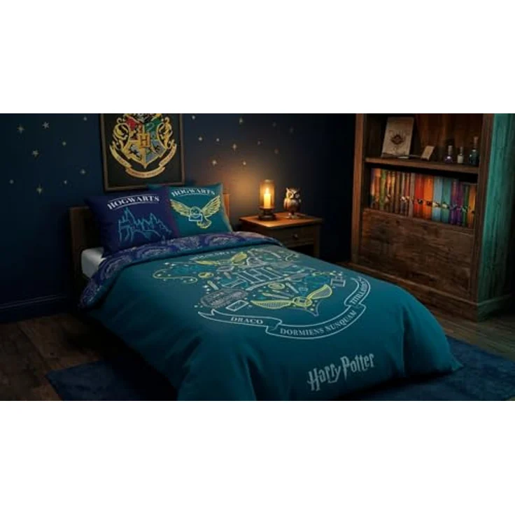 Aymax Parure de lit réversible Harry Potter - Blason -Hogwarts- - Bleue et Vert - 140 cm x 200 cm – Bild 5