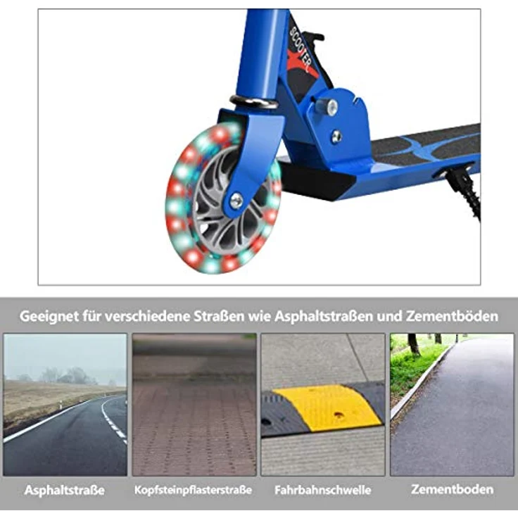 COSTWAY Kinder Roller mit LED Rädern, Cityroller höhenverstellbar, ab 4 Jahre (Blau) – Bild 4