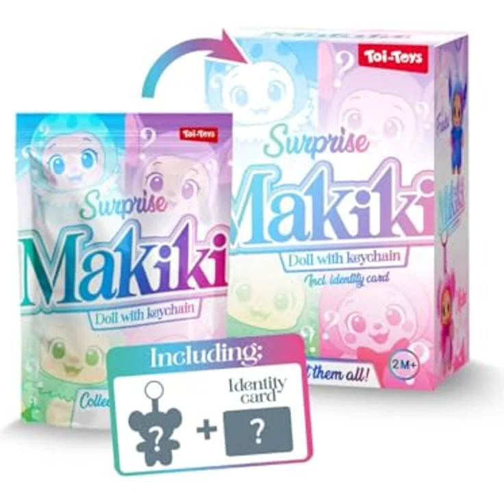 Toi-Toys MAKIKI Surprise Schlüsselanhänger, bunte flauschige Sammelfigur in Überraschungsverpackung, H 15 cm – Bild 2