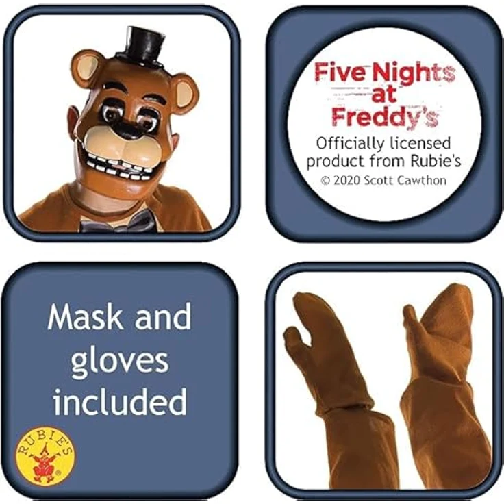 Rubie's Offizielles Five Nights at Freddy's Kinderkostüm Freddy, Overall mit Handschuhen und Maske, groß (8-10 Jahre) – Bild 2