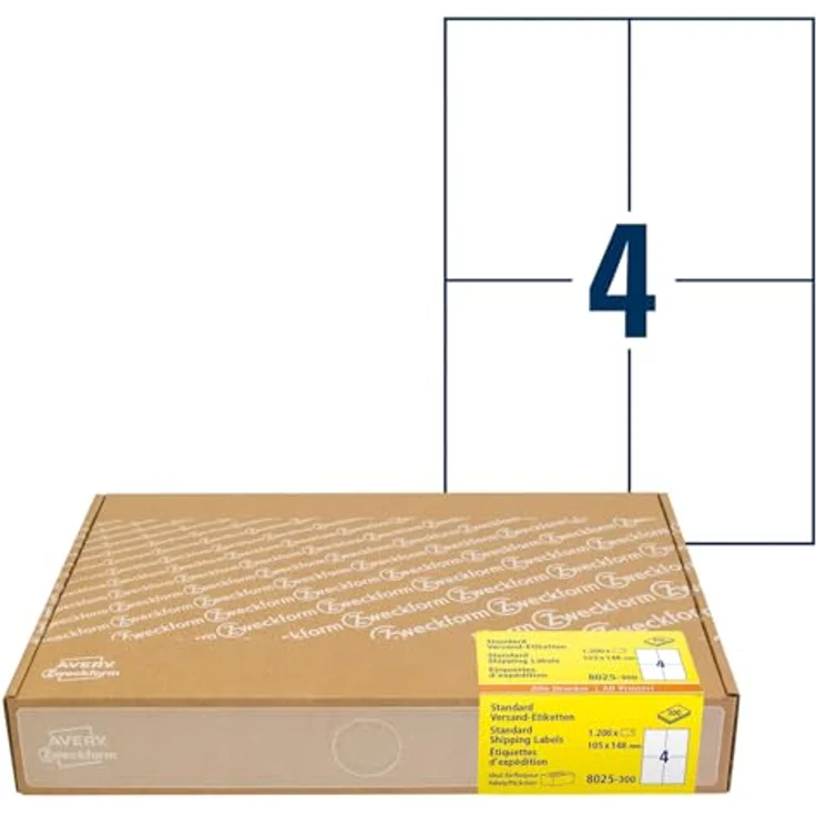 AVERY Zweckform 8025 Versandetiketten, 1.200 selbstklebende Adressetiketten A6 105x148mm auf A4, für DHL, Hermes, GLS, DPD, UPS, Fedex, 300 Blatt – Bild 1