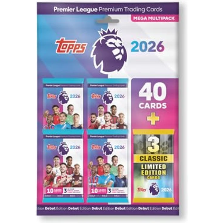 Topps Topps Premier League 2025/26 Trading Cards Mega Multipack, 40 Sammelkarten inklusive 3 limitierte Editionen und 4 Paketen mit Autogrammkarten, für Fans ab 6 Jahren – Bild 1