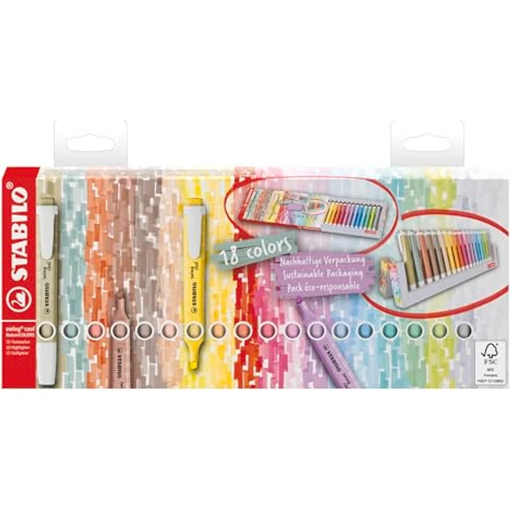 STABILO Textmarker swing cool NatureCOLORS - Tischset mit 18 verschiedenen Farben, Anti-Dry-Out-Technology, 2 Strichstärken – Bild 3
