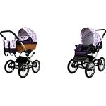 BabyLux ALU 2in1 Kinderwagen für Kleinkinder - Lilac Flowers Silver Frame - Verstellbar, Sicherheitsgurte, Faltbar, Federung, inkl. Zubehör