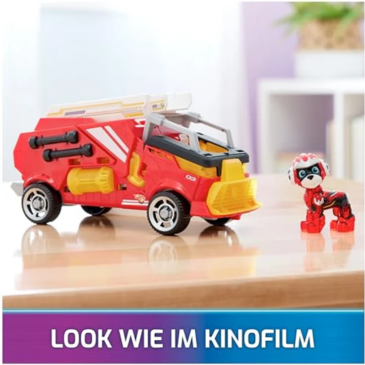Spin Master Paw Patrol - The Movie II Marshall, Feuerwehr-Löschzug mit Geräuscheffekten und klappbarer Drehleiter, rot – Bild 3