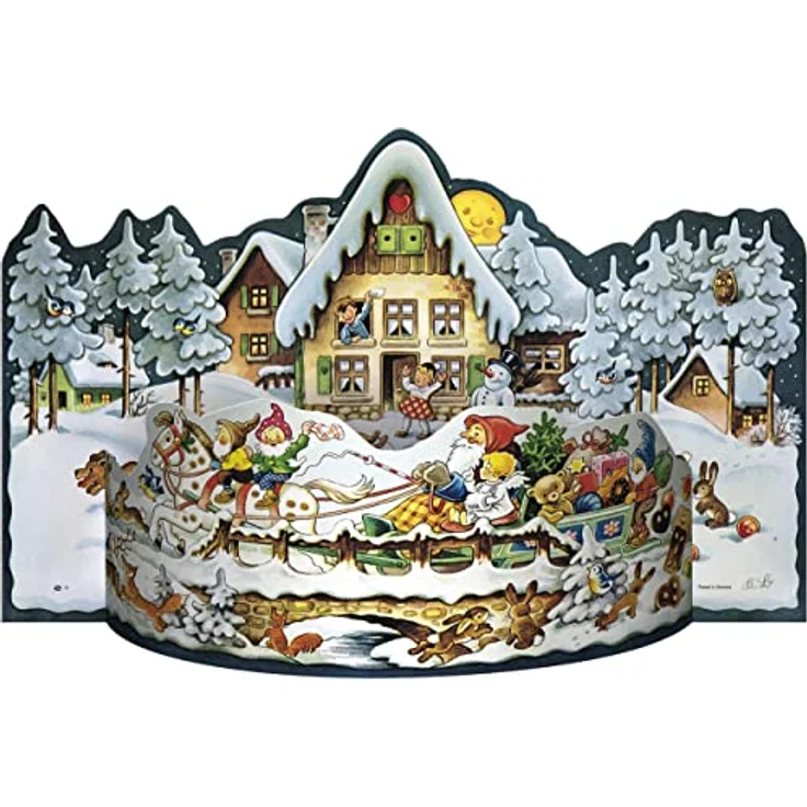 Korsch Adventskalender "Schlittenfahrt" mit 3-D-Effekt und nostalgischem Motiv, silbern glitzernd – Bild 2