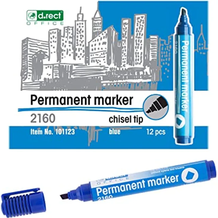 D.RECT - 2160 CT Permanentmarker | Wasserfest und Schnell-Trocknend | für Viele Oberflächen | Sichere Tinte | Blau - 12 Stück