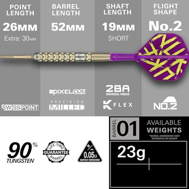 Target Darts Luke Littler Gen 1 Prodigy, 90% Tungsten Steeldarts 23G, Gold mit K-Flex Flights und Shafts, Swiss DX Points-Technologie – Bild 3