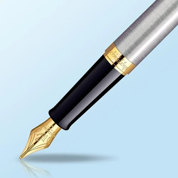 Waterman Hémisphère, Schreibstift aus gebürstetem Edelstahl mit goldplattierten Details, blau – Bild 4