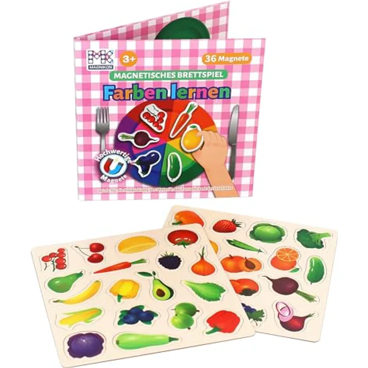 Magnikon Magnetspiel "Farben lernen", Sortierspiel für Kinder mit Obst, Gemüse und geometrischen Formen, 20 x 40 cm geöffnet