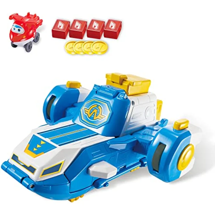 Super Wings World Flugzeuge Spielset, 2 Zoll Jett Transforming Flugzeug mit verschiebbarer Landebahn, Lichteffekten und Sounds, für Kinder ab 3 Jahren