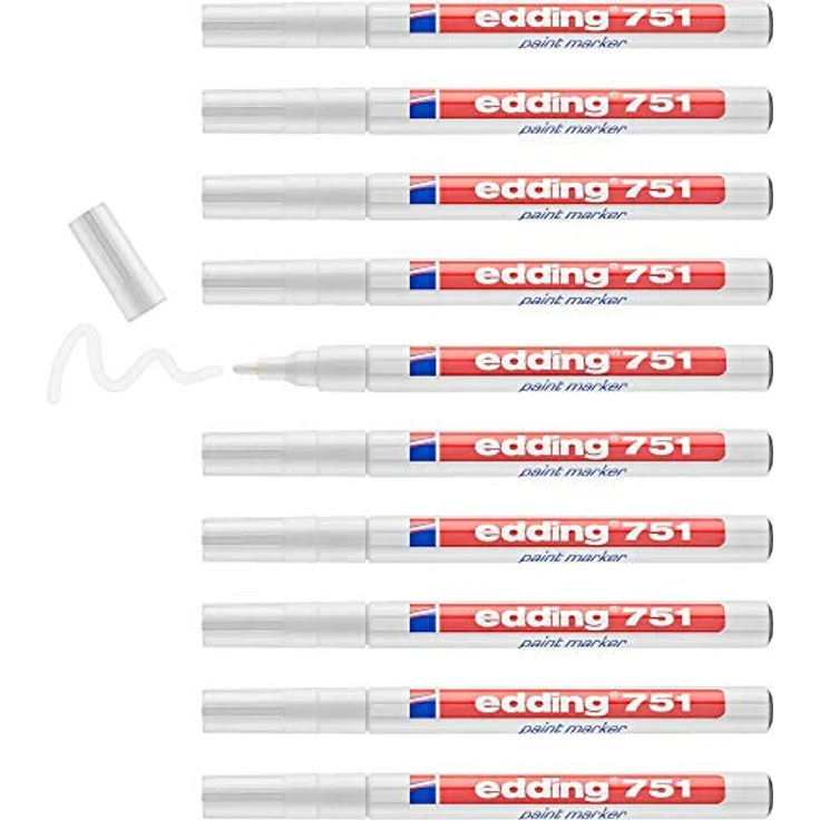 edding 751 Lackmarker - weiß - 10 Lackmarker - Rundspitze 1-2 mm - Lackstift für Glas, Stein, Holz, Kunststoff und Papier - wasserfest, stark deckend – Bild 1
