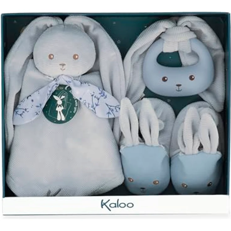 Kaloo Geburtsgeschenkbox, Baby Geschenkset blau mit Schmusetuch, Beißring und Babyschuhen, hypoallergen – Bild 2