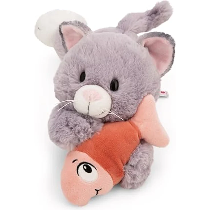 NICI Kuscheltier Katze grau, 30 cm Plüschkatze liegend mit Fisch aus recyceltem Material – Bild 2