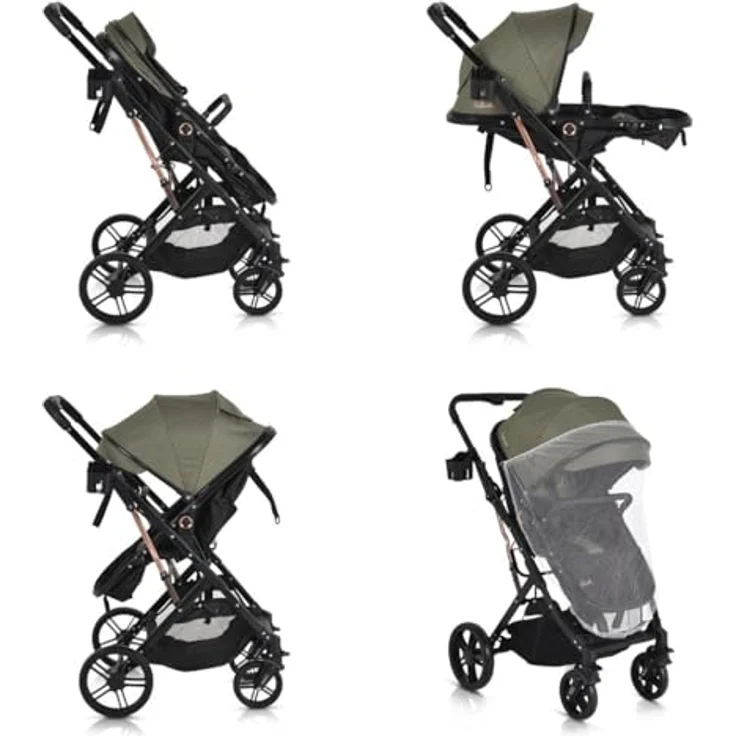 Moni Rafaello 2 in 1, Kombikinderwagen mit Tragetasche, Sportsitz umwandelbar, inkl. Fusssack, Moskitonetz und Becherhalter, grau – Bild 5