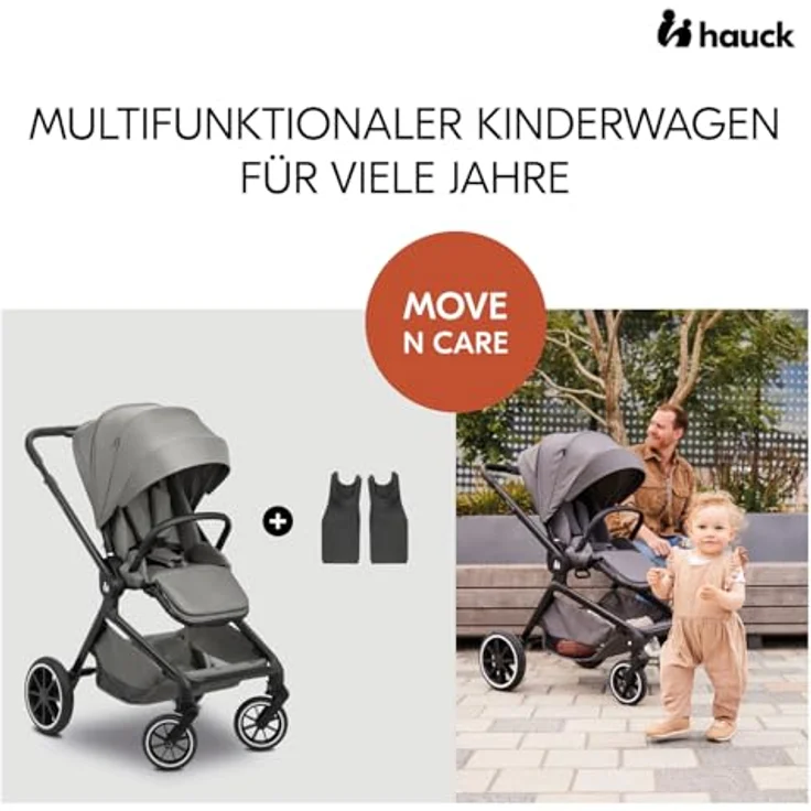 hauck Move N Care, Dark Grey - Kinder Buggy ab Geburt bis 22 kg, Wendbarer Sitz, XL Verdeck mit UPF 50+, Federung & Gummi Räder, Höhenverstellbarer Schieber, Inklusive Adapter – Bild 2