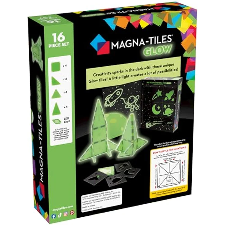 Magna-Tiles Glow In The Dark Set, Original Magnetische Baukugeln für kreatives Spielen, 16 Teile + LED-Licht, geeignet für Kinder ab 3 Jahren – Bild 3