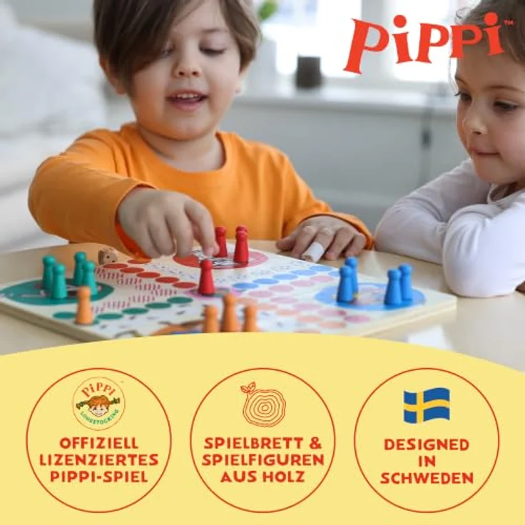 NGK Pippi Langstrumpf Holzspielzeug, Brettspiel mit handlichen Spielfiguren und stabiler Holzoptik – Bild 2