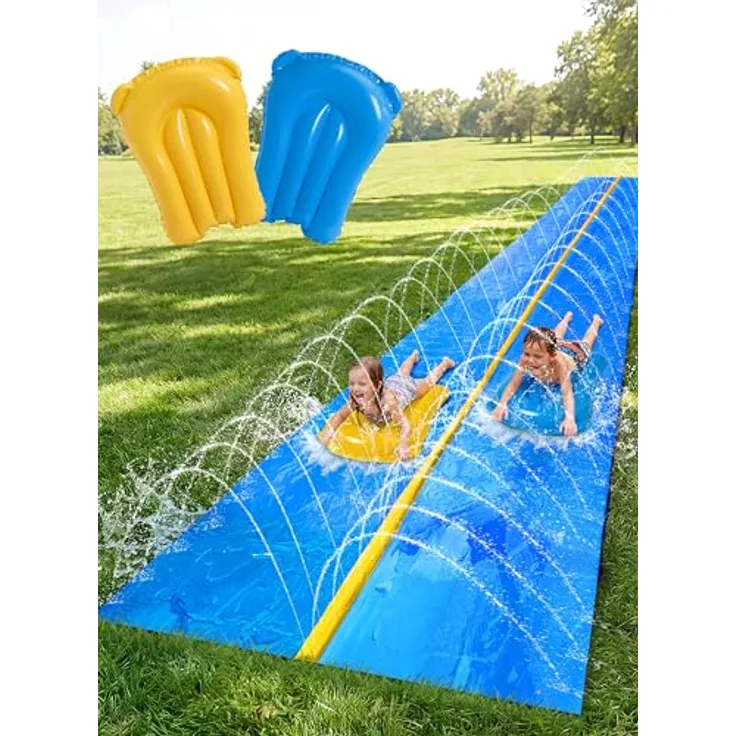 Sloosh Riesige Wasserrutsche, 30ft x 6ft mit eingebautem Sprinkler und 2 aufblasbaren Rutschbrettern für Garten und Outdoor-Wasserspiele, lebendige Farben