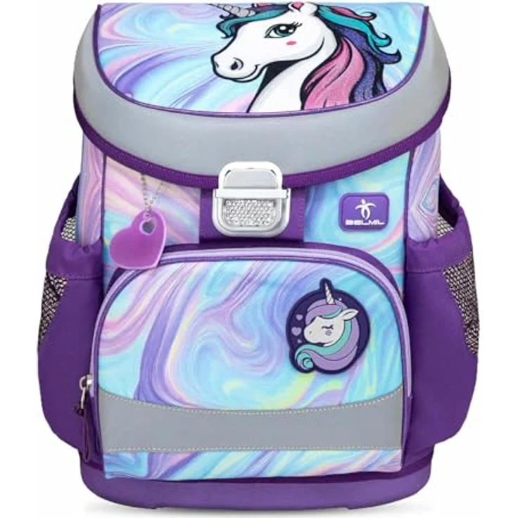 Belmil Schulranzen "Mini-Fit" 2025, 4-tlg. Set für Mädchen, Einhorn-Design, ergonomisch, leichtgewichtig, A4-tauglich, mit Sportbeutel und Schüleretui – Bild 3