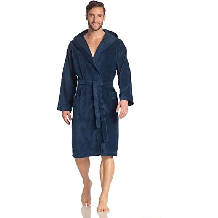 VOSSEN Texas Bademantel, unisex Kurzmantel mit Kapuze aus 100% Baumwolle, schwarz