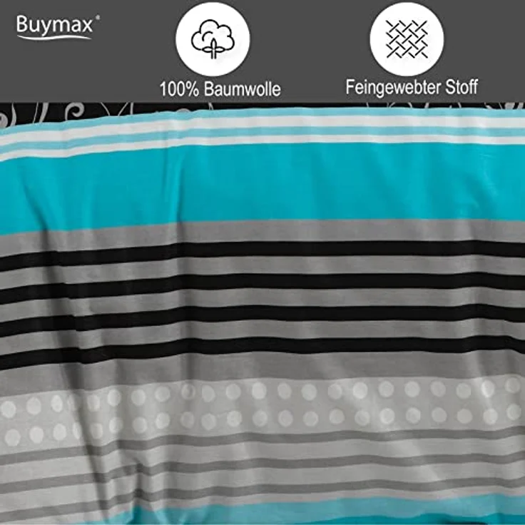 Buymax® Bettwäsche-Set 155x220 cm, 4-teilig aus 100% Baumwolle, ÖKO-TEX, Renforcé mit Reißverschluss, inkl. 2 Kissenbezüge 80x80 cm – Bild 3
