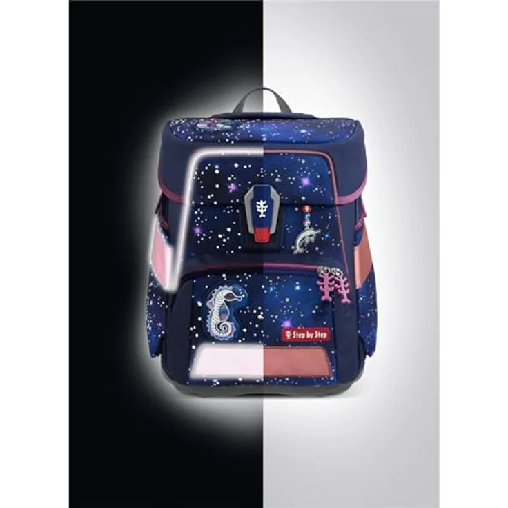 Step by Step Schulranzen-Set Space Reflect „Star Seahorse Zoe“ 5-teilig, ergonomischer Tornister, Reflektoren, höhenverstellbar, Hüftgurt, 20L, lila-schwarz – Bild 3