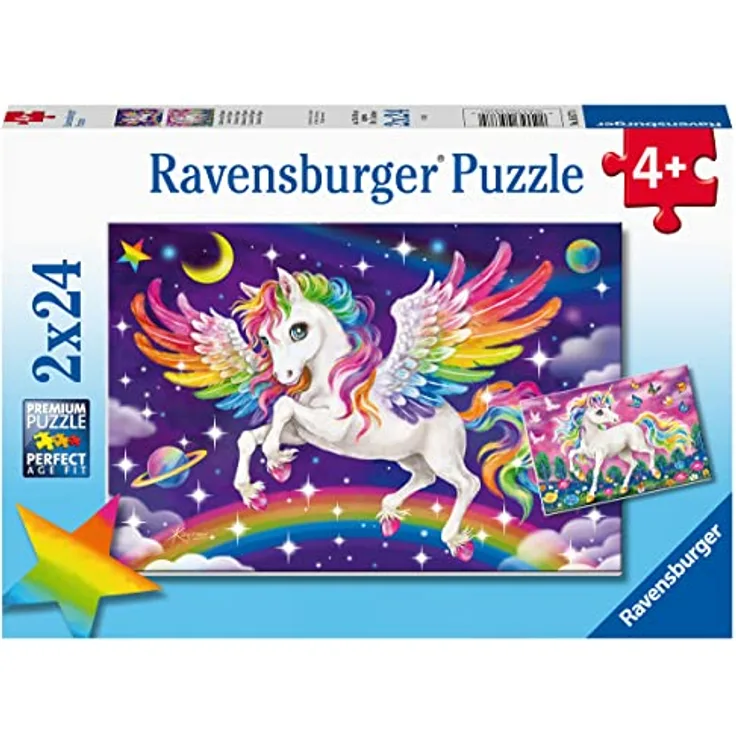 Ravensburger Unicorn and Pegasus Puzzle 2x24st 56774, Spielerisch und lehrreich, magische Einhorn und Pegasus Motive, extra dickes und langlebiges Material
