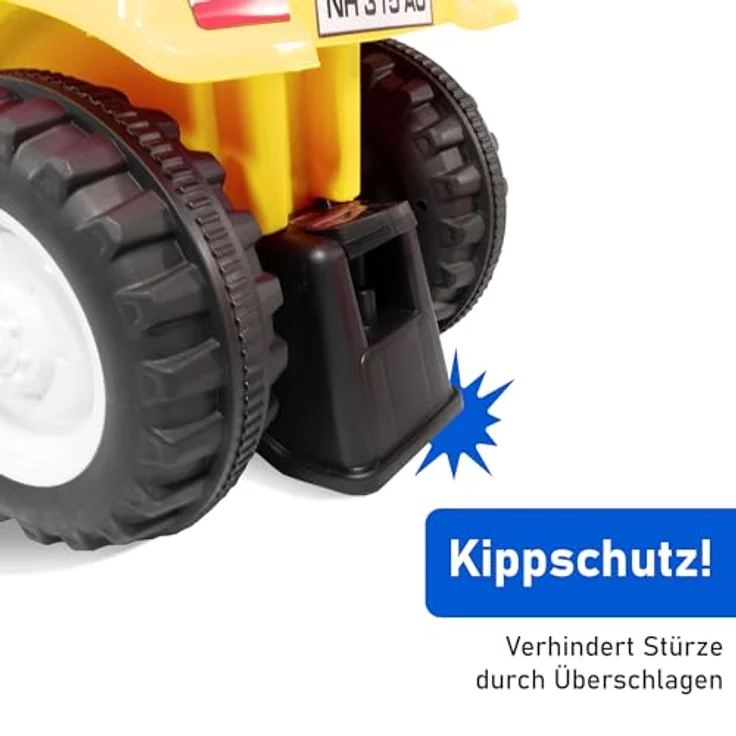 NATIV Rutschauto Traktor New Holland ab 1 Jahr | mit Anhänger, Schaufel, Rechen | gelb, mit Soundtasten und Licht – Bild 5