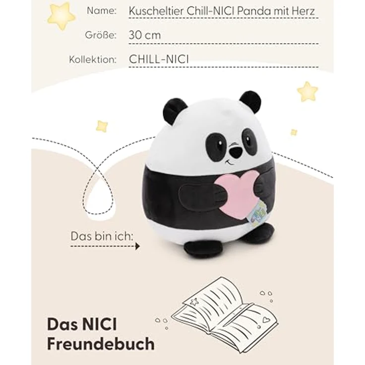 NICI CHILL-NICI Panda Kuscheltier mit Herz 30 cm - Flauschiges Stofftier aus Marshmallow-Textur-Material - Ideal zum Kuscheln, Spielen und Liebhaben - 61405. – Bild 5