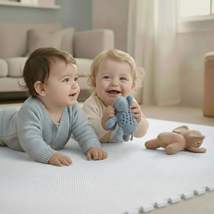 LittleTom Spielmatte Baby Puzzlematte Weiß, 18-teilig 180x90 cm, 1 cm dick, rutschfest und stoßdämpfend, pflegeleichte EVA Schaumstoff Bodenmatte für Kinder – Bild 2
