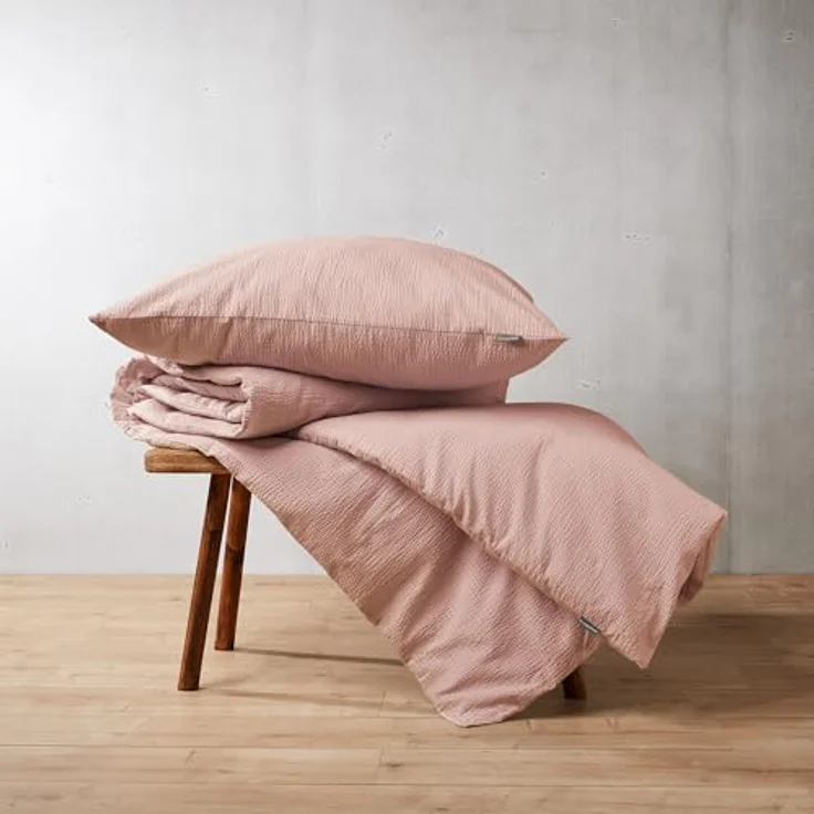Schiesser Bettwäscheset Laura | Baumwoll Seersucker | 100% Baumwolle aus nachhaltiger Produktion | 135x200cm + 80x80cm | Hellrosa – Bild 4