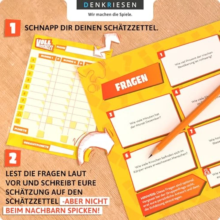 DENKRIESEN VOLL VERSCHÄTZT! Classic Edition, DIN A4 Spielblock mit 350 Fragen, Schätzspiel für 2+ Spieler ab 12 Jahren, ohne Internet – Bild 3