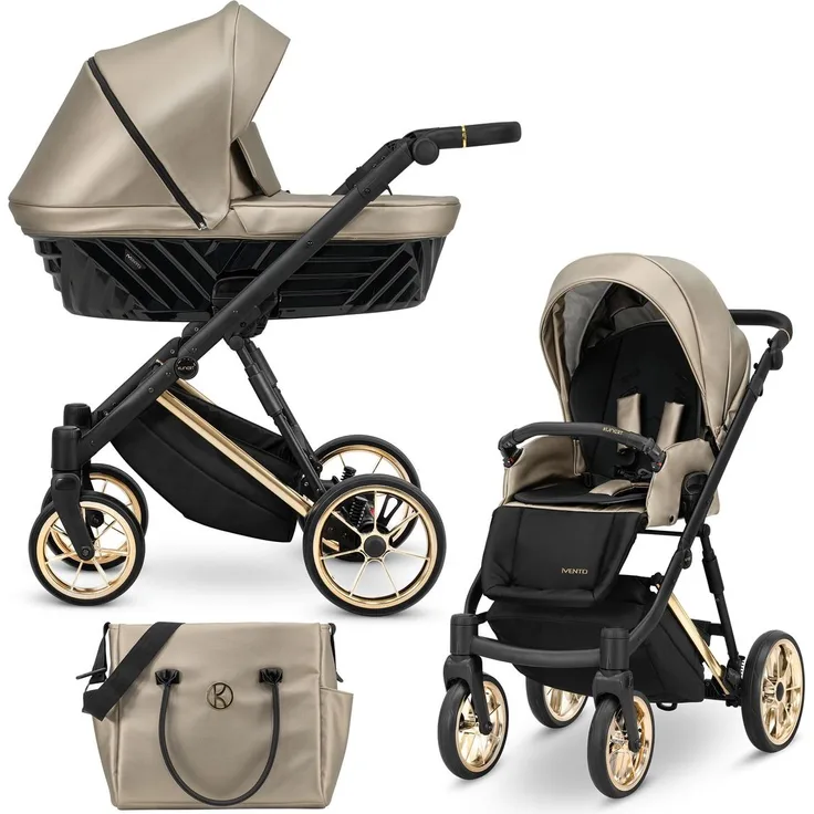 Kunert IVENTO Kombikinderwagen 2 in 1, Sportwagen mit Babyschale, eco cappucino metallic, Goldrahmen