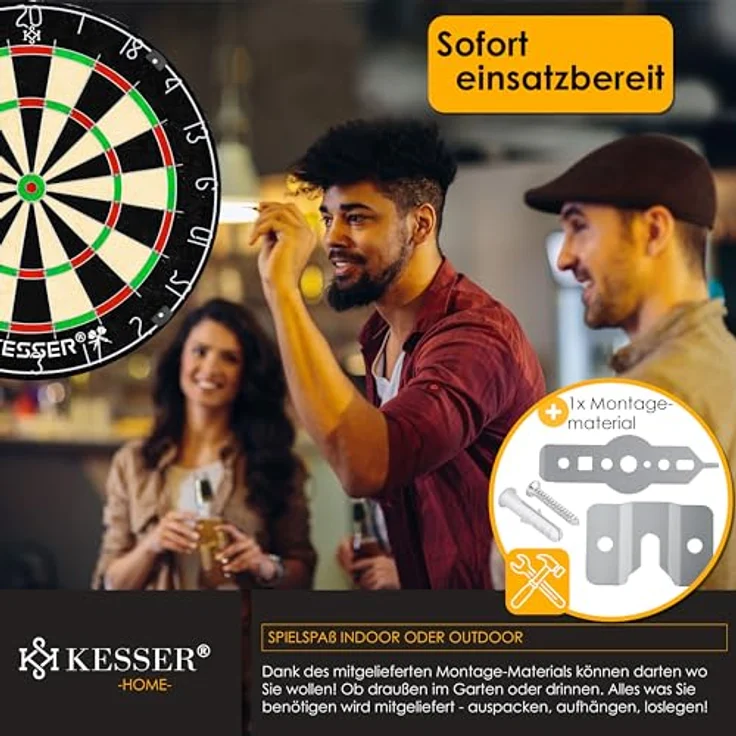 KESSER® Dartscheibe kork mit 9 Dartpfeile Professional Dartboard + 21 Pro Flights + Zubehör Steeldart Offizielles Dartscheibe 9 Pfeilen Metallspitze Profi Steeldartscheibe - Dartboard inkl. Montageset Classic – Bild 7