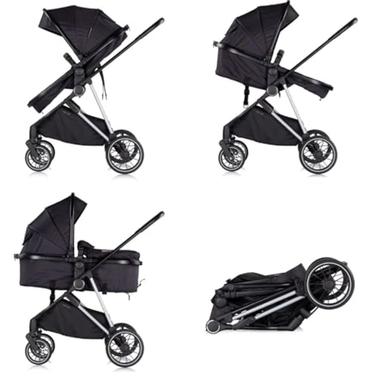 Chipolino Kinderwagen Aura 2 in 1 Umbaubar Wickeltasche Sitz Umkehrbar bis 22 kg, Schwarz gemustert – Bild 3