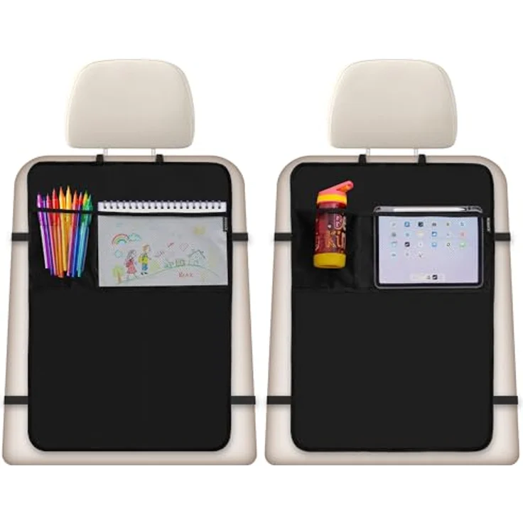 ECENCE Auto-Rückenlehnentasche 2x Rücksitz-Organizer, 50x70cm, wasserdicht, mit 2 großen Netztaschen, schwarz – Bild 1