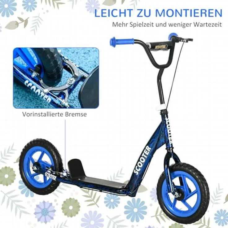 AIYAPLAY Kinderroller Scooter Tretroller mit verstellbarem Lenker, großen Rädern, Handbremse, 11,8 Zoll Cityroller für 6-12 Jahre, Stahl Blau – Bild 4