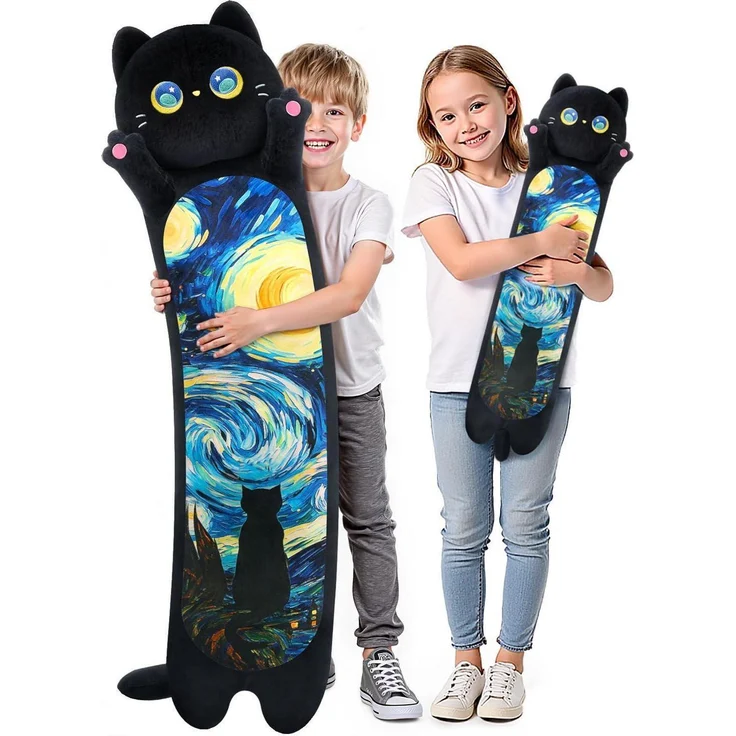 Mewaii Kuscheltier Langes Katzen Plüsch Kissen Schwarze Katze, 130cm, superweich und multifunktional