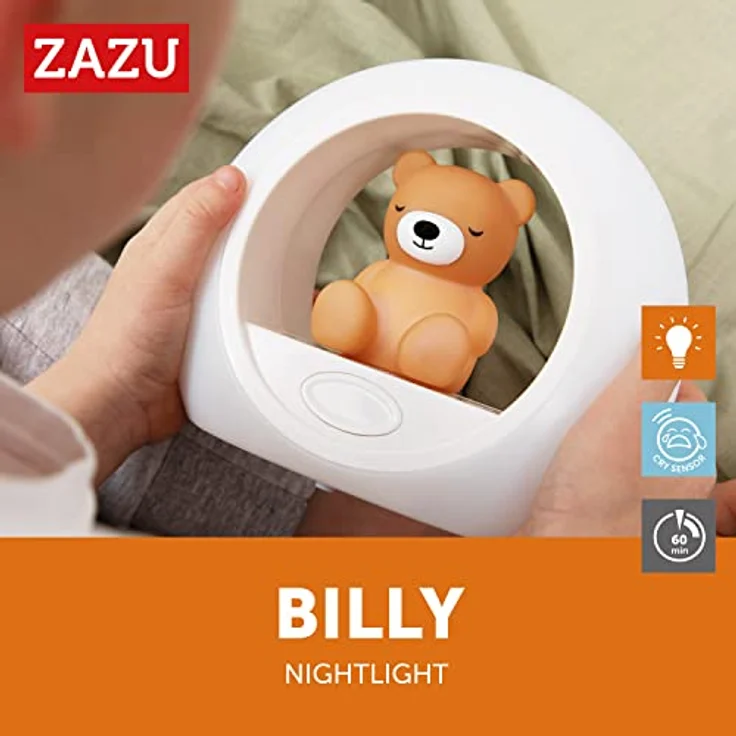 ZAZU Nachtlicht Billy der Bär, Baby-Einschlafhilfe mit automatischer Abschaltung, Schreisensor, einstellbarer Helligkeit und wiederaufladbar – Bild 3