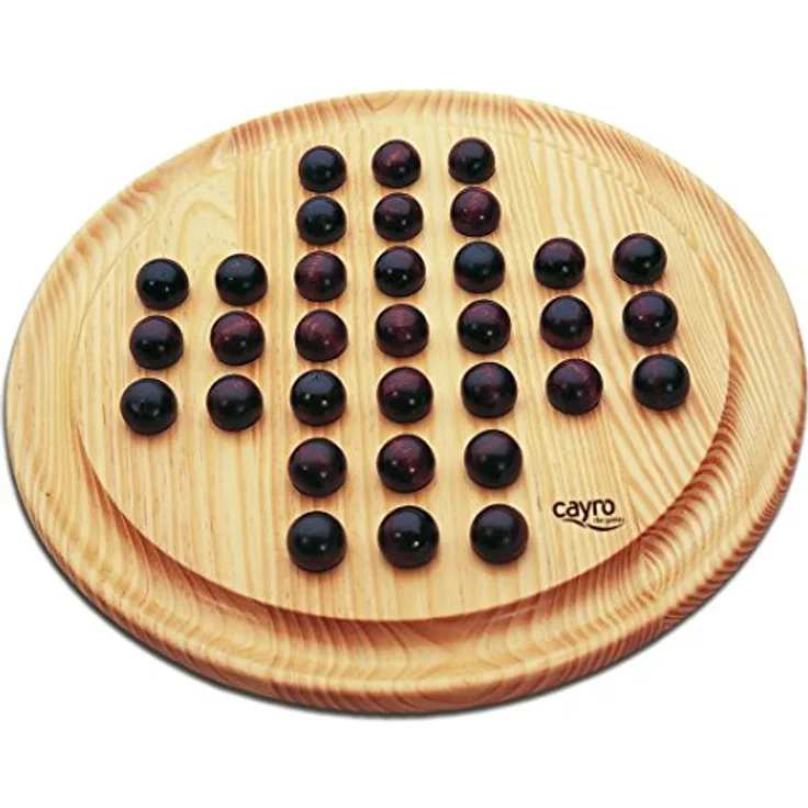 Cayro Solitaire, Brettspiel für 1 Spieler mit rundem Holzbrett (29 cm) und 32 Holzchips, ab 6 Jahren, Logik und Strategie