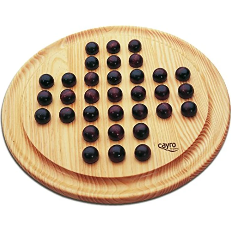 Cayro Solitaire, Brettspiel für 1 Spieler mit rundem Holzbrett (29 cm) und 32 Holzchips, ab 6 Jahren, Logik und Strategie – Bild 1