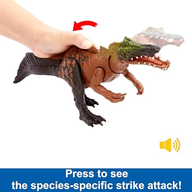 JURASSIC WORLD Wild Roar - Irritator Dinosaurier-Spielzeugfigur mit Brüllgeräusch, Angriffsbewegung und verborgenem Track-Code für AR Erlebnis, 13 cm, für Kinder ab 4 Jahren, HLP22 – Bild 3