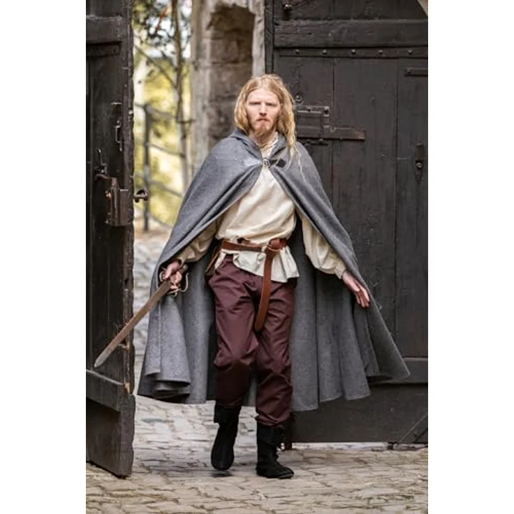 Leonardo Carbone® Unisex Mittelalter Wollumhang mit Wolfsschließe Tjark in Grau - Hochwertiger Umhang aus schwerem Wollgemisch, perfekt für Mittelalter, LARP, Cosplay, Halloween & Karneval – Bild 5