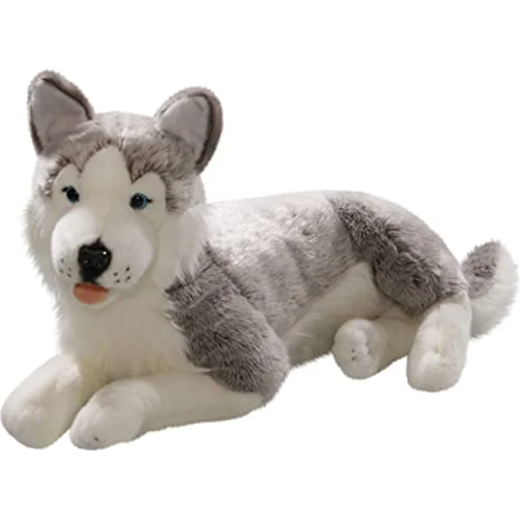 Carl Dick Husky liegend, Hund, Plüschtier, Kuscheltier ca. 60cm 2703, grau-weiß, mit naturgetreuer Optik und blauen Sicherheitsaugen – Bild 1