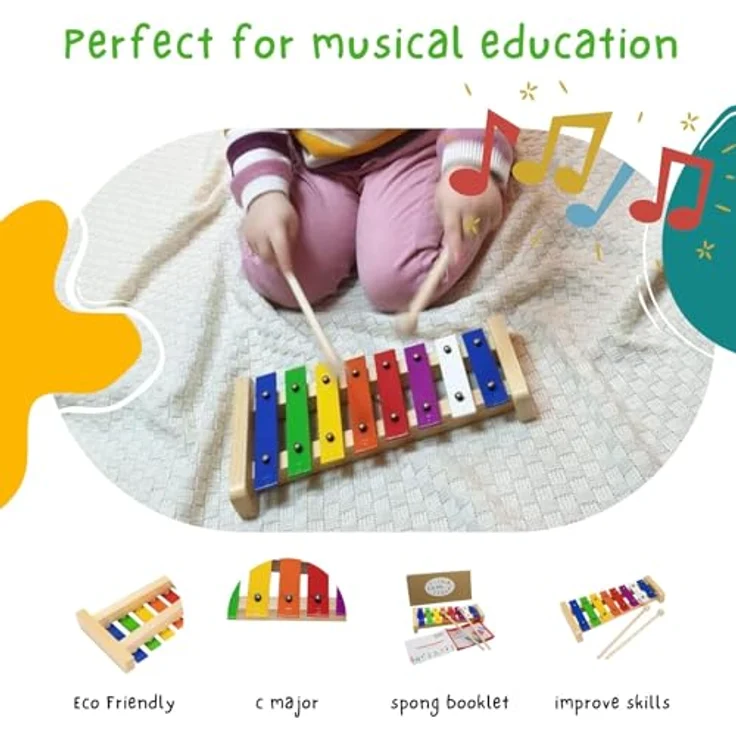 GICO Kinder Xylophon aus Holz mit 8 Tönen (C-DUR), inkl. 2 Schlägel und Liederbuch, ideal für musikalische Früherziehung - 3811 – Bild 3
