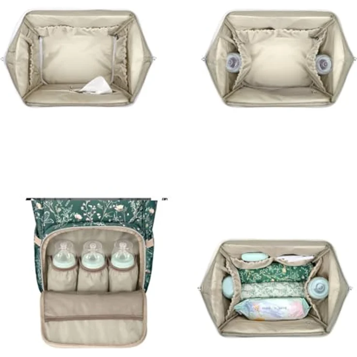 Kikka Boo Wickeltasche Siena, Rucksack mit Wickelunterlage, einstellbare Grifflänge, grün gemustert, wasserabweisend, viele organisatorische Taschen – Bild 4