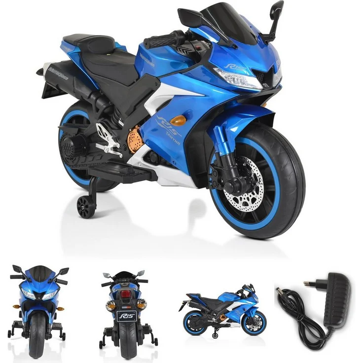 Moni Elektro-Kindermotorrad Elektromotorrad Motocross, Belastbarkeit 30 kg, MP3-Funktion Bluetooth Stützräder Lichter, in Rot – Bild 1