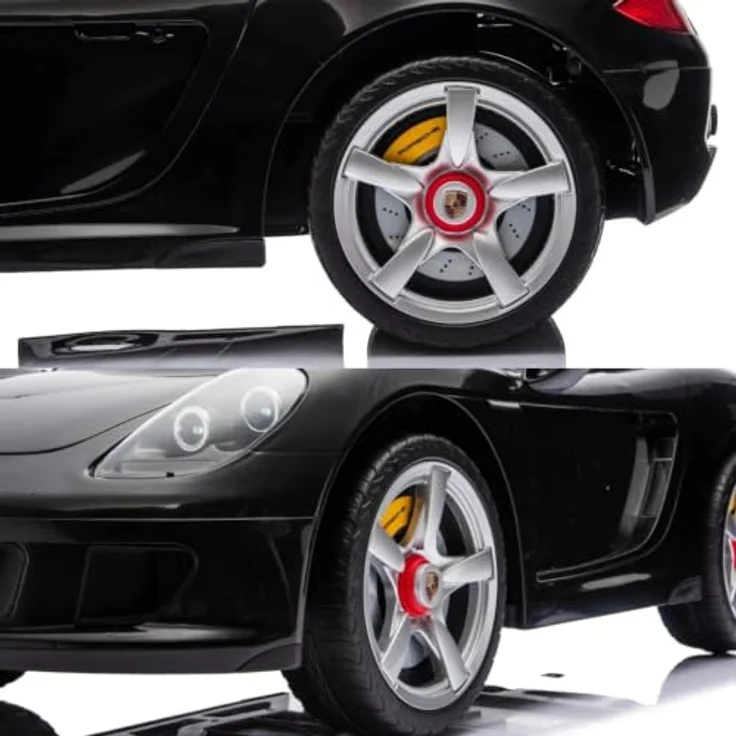 Porsche Carrera GT Elektro-Kinderauto 12V, mit Fernbedienung, Ledersitz, Bluetooth, EVA-Reifen – Offiziell lizenziertes Kinder Elektroauto – Schwarz – Bild 4