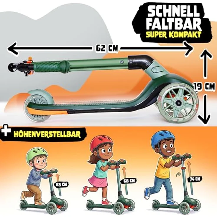 Apollo Whizzie LED Kinderroller, höhenverstellbarer Dreiradscooter für Kinder ab 3 Jahren, stabil und belastbar bis 60 kg – Bild 5